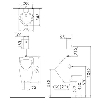 Bản vẽ kỹ thuật bồn tiểu Caesar U0262