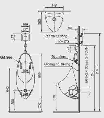 Bản vẽ kỹ thuật chậu tiểu nam U-417V INAX