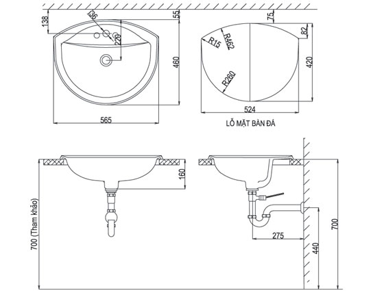 Bản vẽ bồn rửa mặt lavabo INAX L-2396V