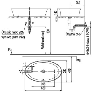 Bản vẽ bồn rửa mặt lavabo INAX L300V