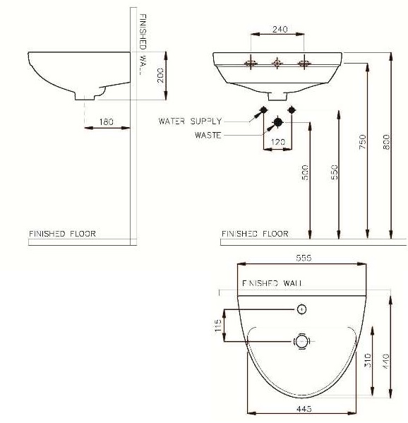 Bản vẽ lavabo Nahm SVW20205510N01 treo tường