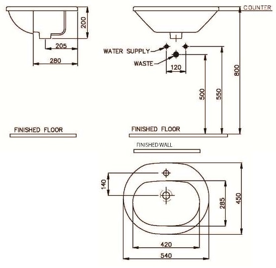 Bản vẽ lavabo Nahm SVW27105410N01 bán âm bàn