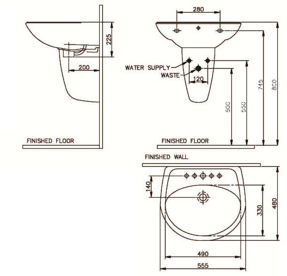 Bản vẽ lavabo Nahm SVW2100565XN01 treo tường