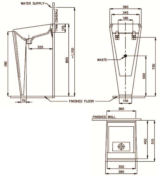 Bản vẽ chậu lavabo chân dài Nahm SVW2850380AN01 chân dài