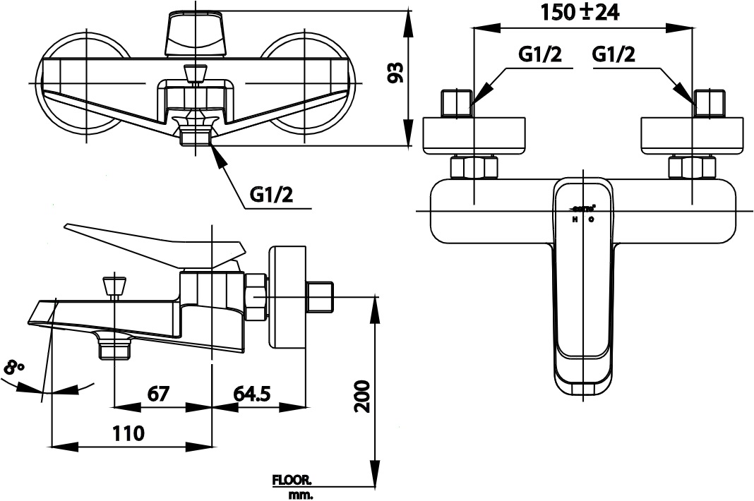 Bản vẽ củ sen CT2305A Cotto nóng lạnh