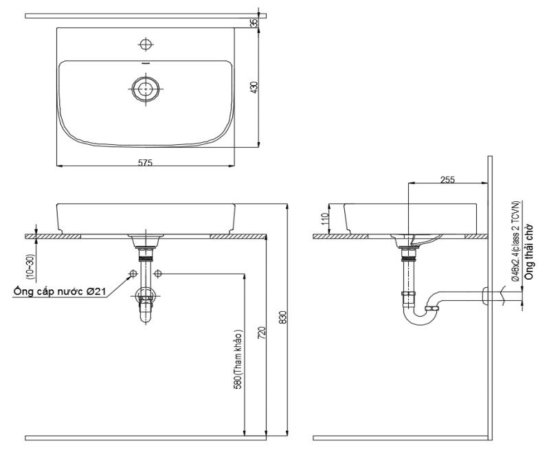 Bản vẽ kích thước lavabo rửa tay Inax AL632 V