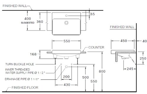 Bản vẽ kích thước chậu rửa mặt C 022607 Cotto Simply Modish