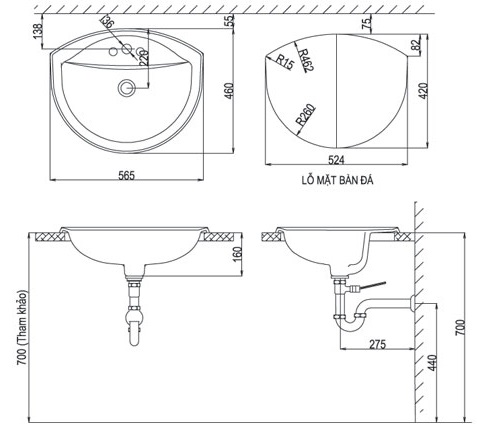 Bản vẽ bồn rửa mặt lavabo INAX AL2396V