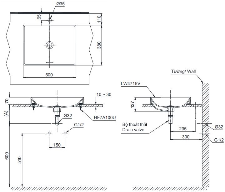 Bản vẽ chậu rửa mặt TOTO LT 4715 G19