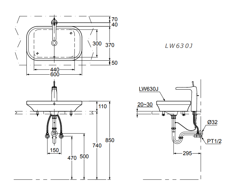 Bản vẽ kỹ thuật lavabo LW630JW