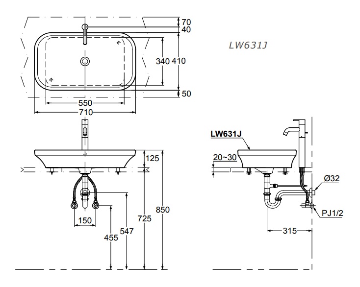 Bản vẽ kỹ thuật lavabo LW631JW