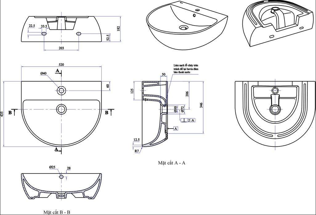 Bản vẽ chậu rửa mặt V37 Viglacera