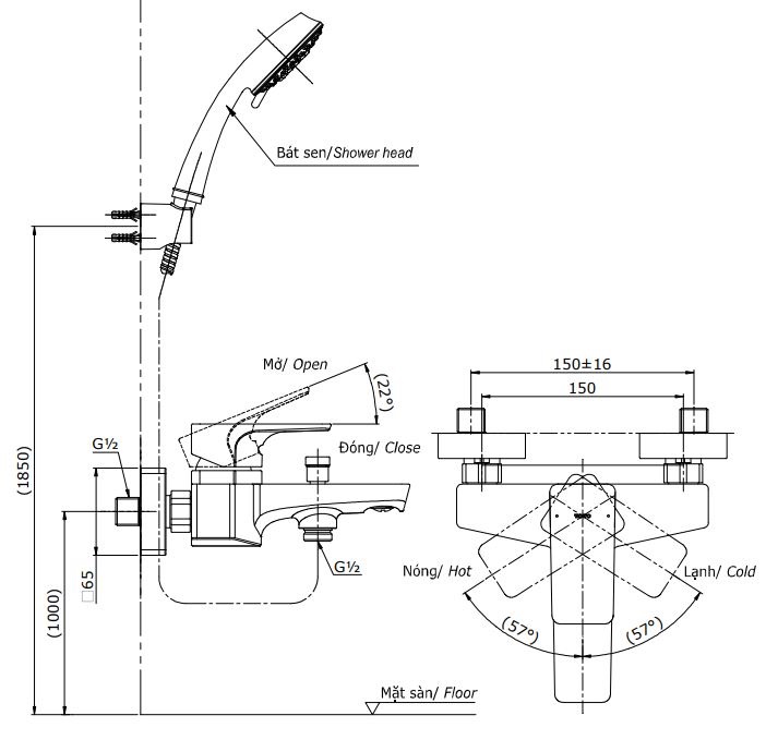 Bản vẽ bộ vòi sen TBG07302V+TBW01008A TOTO