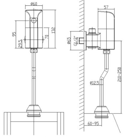 Bản vẽ kích thước van xả tiểu nam American WF-8834