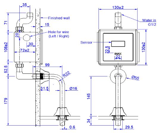 Bản vẽ van xả tiểu nam OKUV30SM