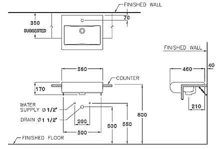 Bản vẽ kỹ thuật Chậu lavabo Cotto C02237