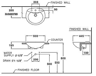 Bản vẽ kỹ thuật Chậu lavabo Cotto C0240