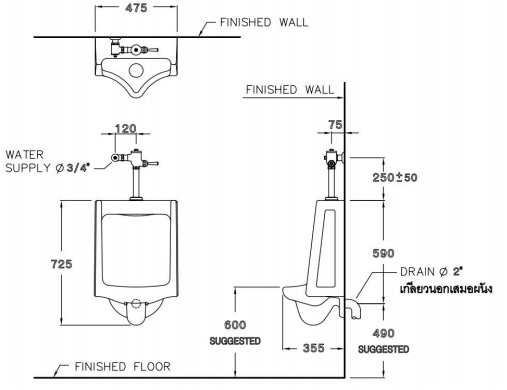 Bản vẽ kỹ thuật bồn tiểu nam C3010