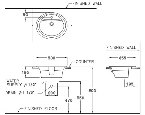 Bản vẽ kỹ thuật chậu labavo Cotto C008