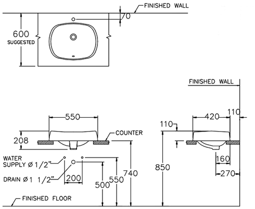 Bản vẽ kỹ thuật Chậu lavabo Cotto C02517