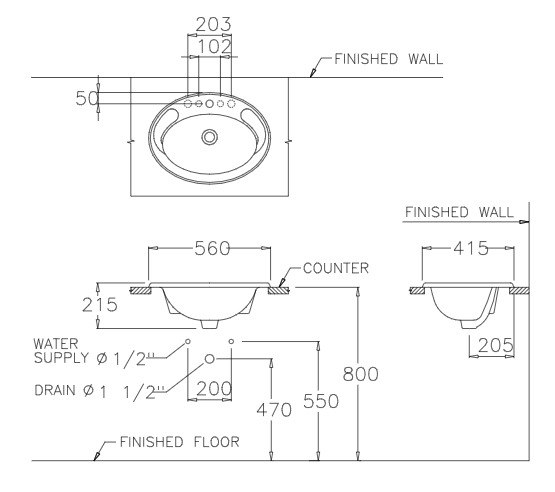 Bản vẽ kỹ thuật Chậu lavabo Cotto C007